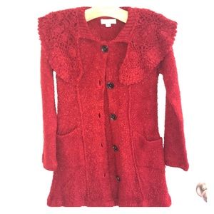 Mimi & Maggie red knit/crocheted duster; Girls S